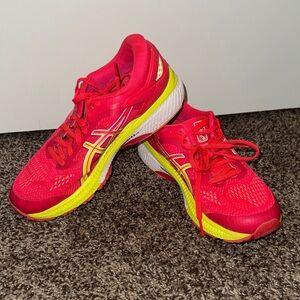 ASICS Women's Vibrant Red and Yellow Athletic Shoes